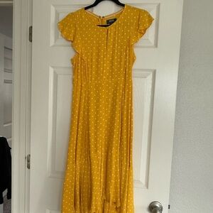 Anthropologie Yellow Polka Dot Flutter Sleeve Maxi Dress